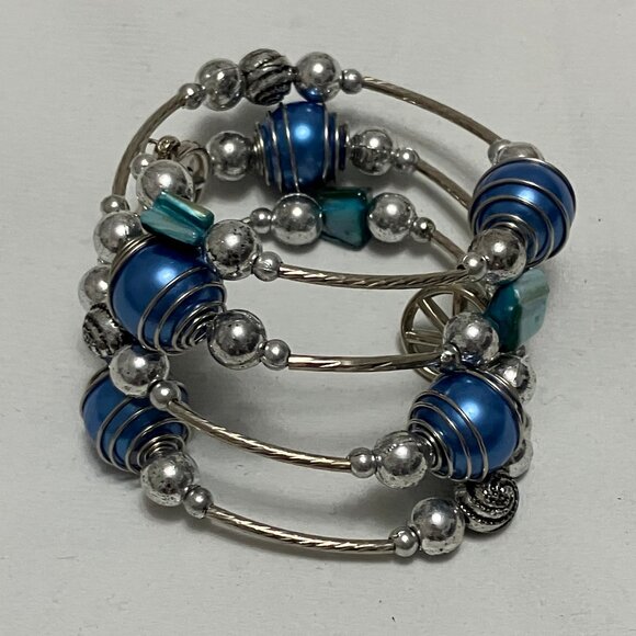 Fashion Costume Blue Silver Bead & Stone Rope Necklace and Bracelet Set - Picture 6 of 12